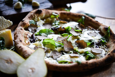 Close-up of pizza on table