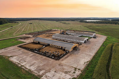 High angle view of agricultural field against sky