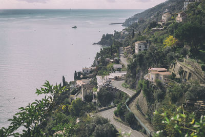 Vietri sul mare, italy - november 20, 2019 panoramic view in vintage style of a coastal village