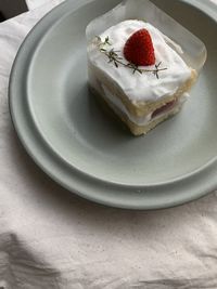 High angle view of cake in plate