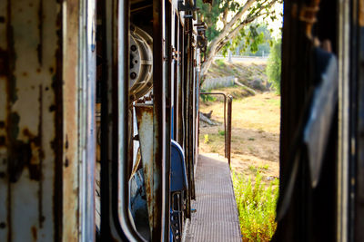 Close-up of train window