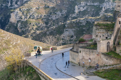 People walking on mountain road