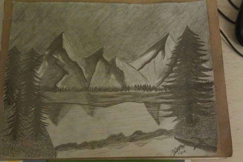 Mountainscape Mountainscape Landscape Art Mountain Drawing Pencil Drawing Pencil Art Mountain Range Original Art Original Artwork Lake