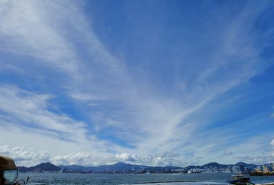 Scenic view of sea against blue sky
