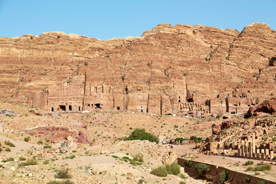 View of stone wall with mountain in background