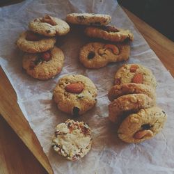 High angle view of cookies on table