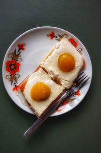 High angle view of breakfast served on table