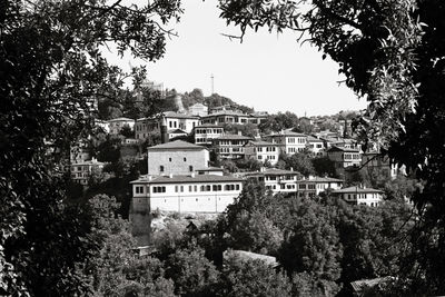 High angle view of buildings in town