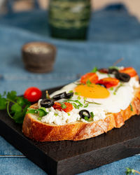 Close-up of breakfast served on table