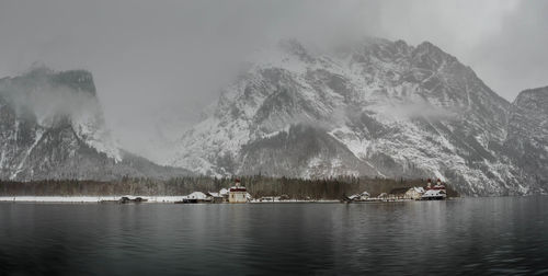 Scenic view of snowcapped mountains against sky