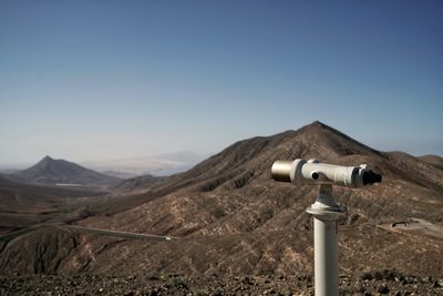 Built structure on landscape against clear sky, mirador fuerteventura 