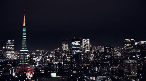 Illuminated buildings in city at night