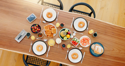 High angle view of food on table