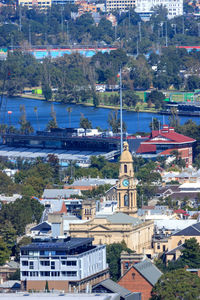 High angle view of buildings in city