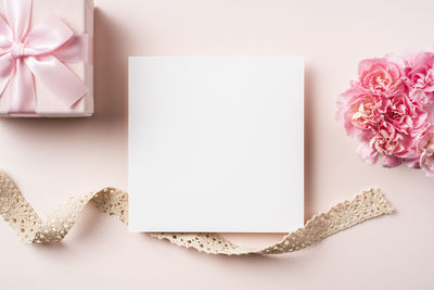 Directly above shot of pink flower on table