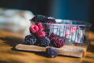 Close-up of strawberries on table