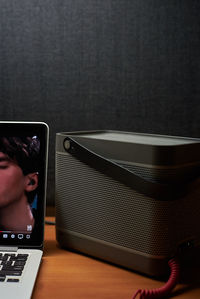 Close-up of mobile phone on table