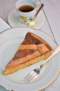 High angle view of cake served on table