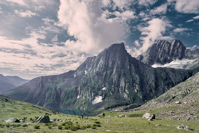 Scenic view of snowcapped mountains against sky