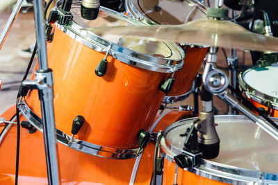 Close-up of drums and cymbals