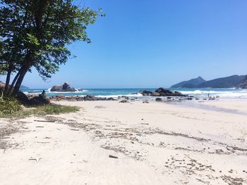 Scenic view of beach against clear sky