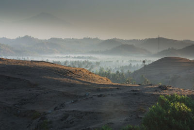 Misty morning at lombok, with rinjani mountain at background