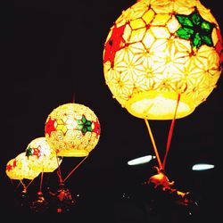 Close-up of illuminated lighting equipment against black background