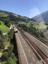 High angle view of highway against sky