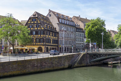 Idyllic waterside impression of strasbourg, a city at the alsace region in france