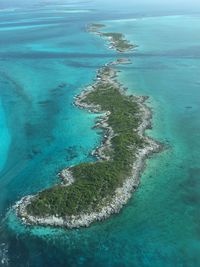 Aerial view of archipelago in caribbean sea at exuma