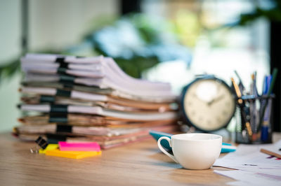 Close-up of coffee cup on table