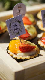 Close-up of food served on table