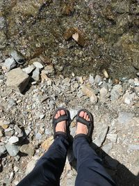 Low section of person standing on rock