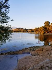 Scenic view of lake against clear sky