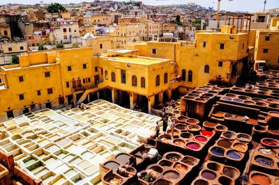 High angle view of buildings in town