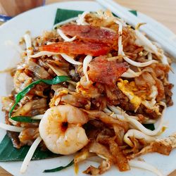 Close-up of noodles served in plate