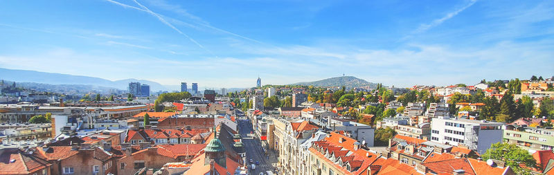 High angle view of townscape against sky