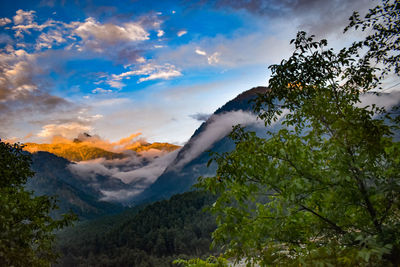 Low angle view of mountain against sky during sunset