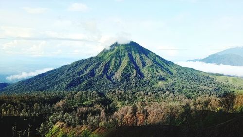 Panoramic view of volcanic landscape against sky