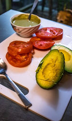 Close-up of breakfast served on table