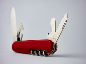 Close-up of red wine against white background