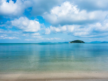 Scenic view of peaceful beach tropical island with clear turquoise sea. koh mak island, thailand.