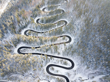 High angle view of snow on road