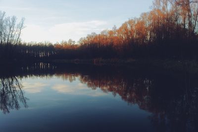 Scenic view of lake against sky during sunset