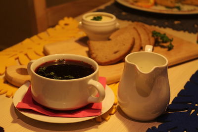 Close-up of tea served on table