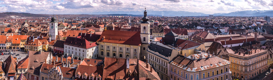 High angle view of buildings in city