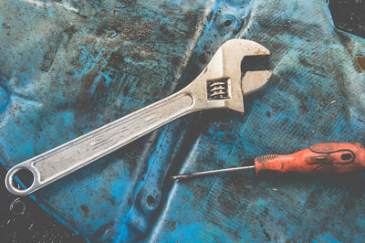 Close-up of metallic wrench