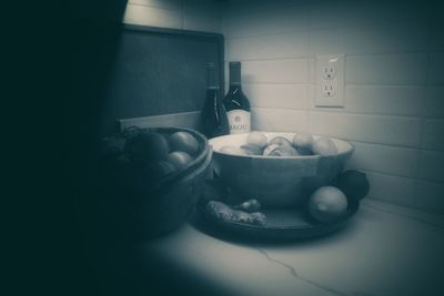 Close-up of breakfast on table at home