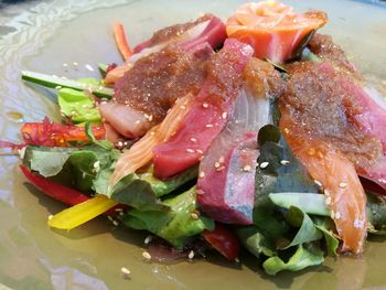 Close-up of served food in plate