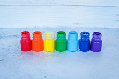 High angle view of multi colored pencils on table